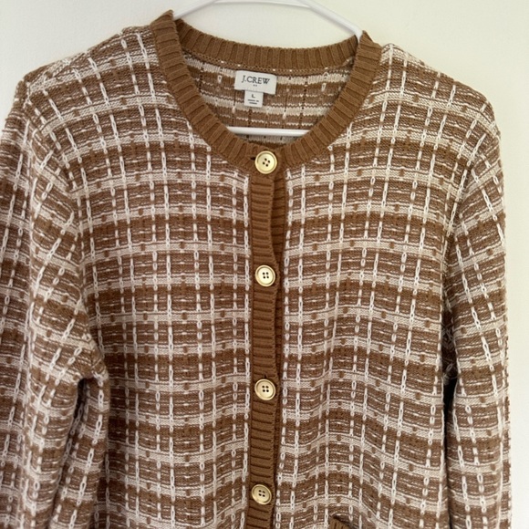 J.Crew Women’s Button-Front Cardigan Sweater Large Brown White Plaid - Picture 4 of 12